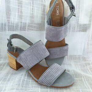 TOMS Women's Sandals Size 6 Gray Fabric & Leather Sling Back Casual Sandals NWOB